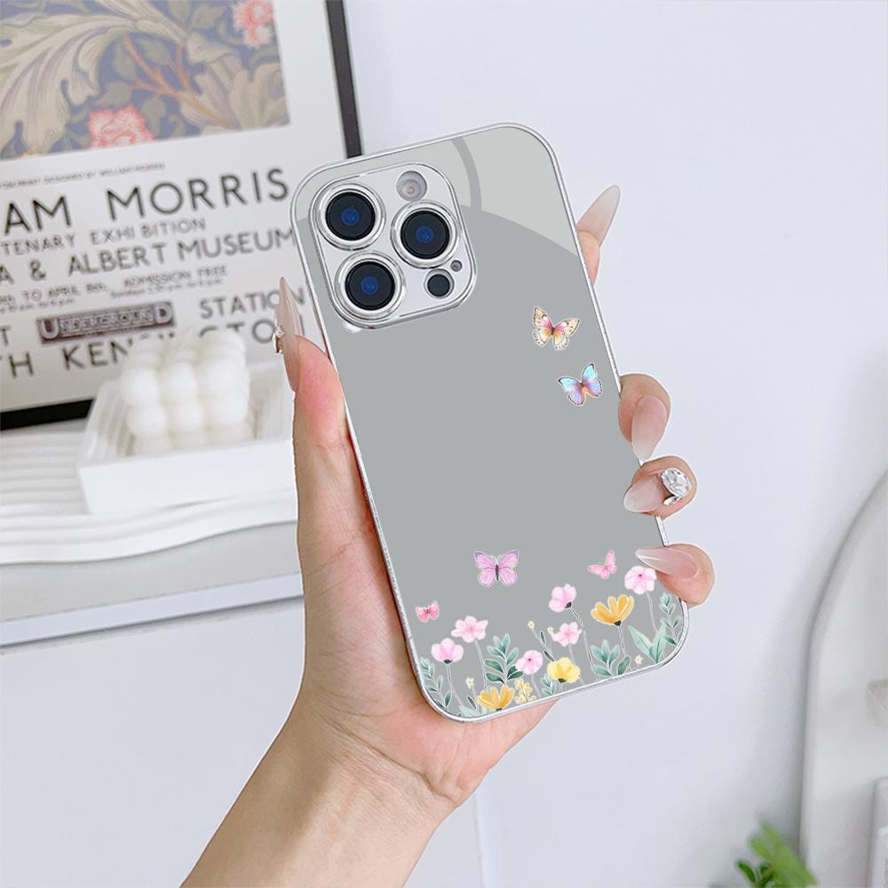 Чехол для телефона N180 Little Fresh Flower Butterfly для iPhone 16 15 Pro Max Samsung S24 S23 A54 A35 Redmi Note 13 12 Pro с покрытием из закаленного стекла
