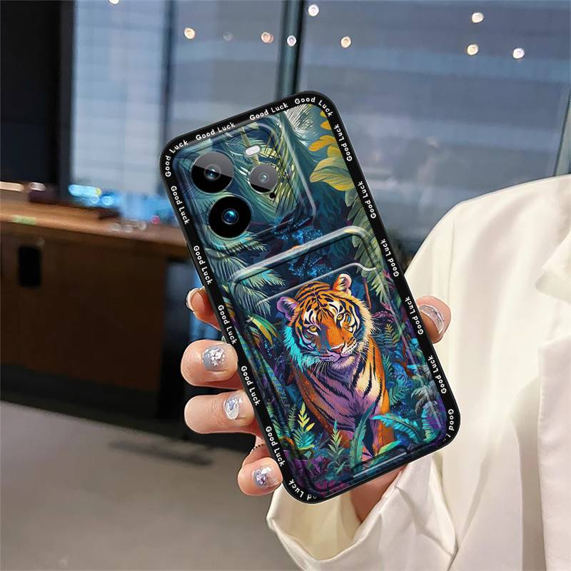 Durable Silicone Phone Case For Realme GT7 Pro Card Slot Full Wrap Cartoon Fashion Design Anti-dust Dirt-resistant Cute