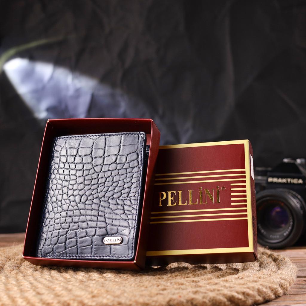 Необычное мужское портмоне из натуральной фактурной кожи CANPELLINI Purse 21499 Синее