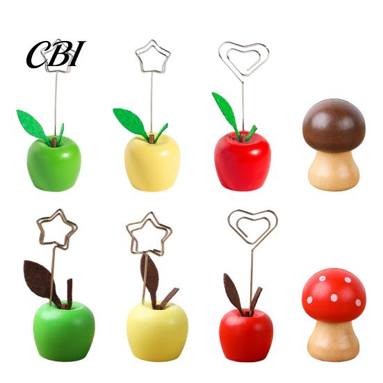 Japanese Pastoral Style Holder Cute Mushroom/Fruit Card Holder, Wooden Memo Stand, Single Photo And Picture Display Clip, Desktop Note Message