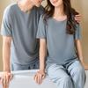 2Pcs/Set Women's Cool Pajamas Summer and Autumn Ice Silk Threaded Short-Sleeved Loungewear Long Pants Women Pajamas  Homewear
