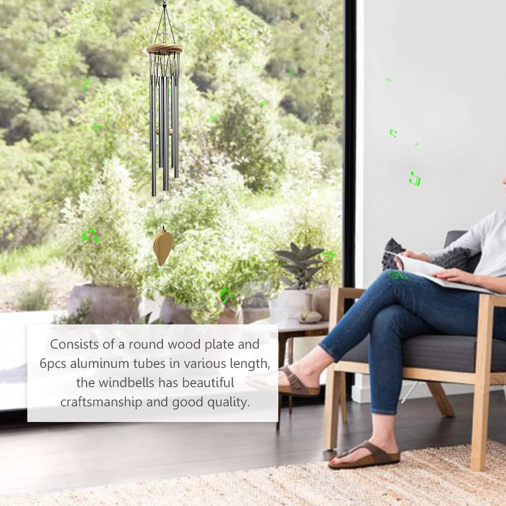 Wind Chimes 6pcs Aluminum Tubes Chimes Simple European Style Windbells Melodious Soothing Sound for Outdoor Indoor