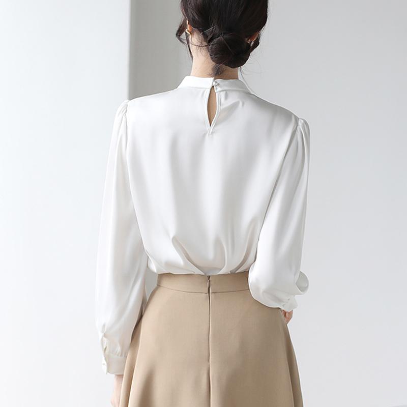 Женские блузки, рубашки, весна 2025, женская блузка с длинным рукавом, рубашка с круглым вырезом, белая шифоновая блузка, рубашка, женские топы J855