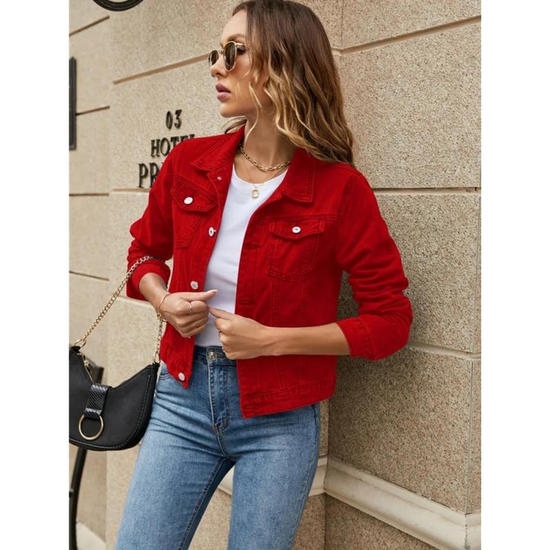 ThreeThree женская однотонная джинсовая куртка, повседневная джинсовая куртка на пуговицах с нагрудным карманом и длинными рукавами, осенняя уличная одежда