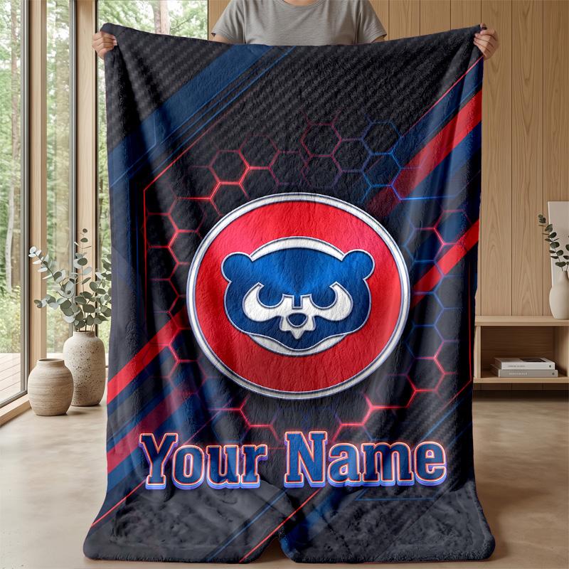 Chicago Cubs Custom Flannel Throw Blanket Print Your Name Text Soft Warm Blanket Holiday Present