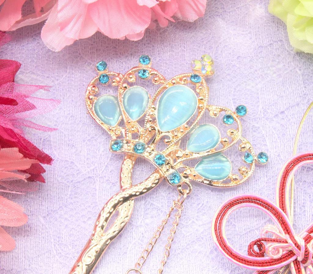 Японский цветок для волос Miaomyao, розовый золотой аксессуар для волос [Miaomyao] Шпилька, стиль, Tomesode, украшение, металл, пара, пара, тиара, мотив, (синий)