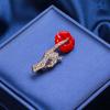 Fashion Luxury Cute Big Red Lips Hand Brooches Gold Color Rhinestone Enamel Alloy Brooch Lady Party Pins Birthday Gifts