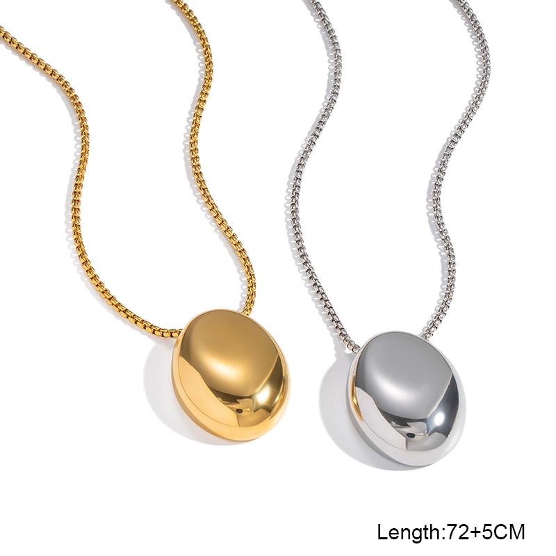 Stainless Steel Egg Shape Pendent Neckalce for Women Men Metal Large Oval Water Drop Sweater Chain Long Necklace Elegent Jewelry