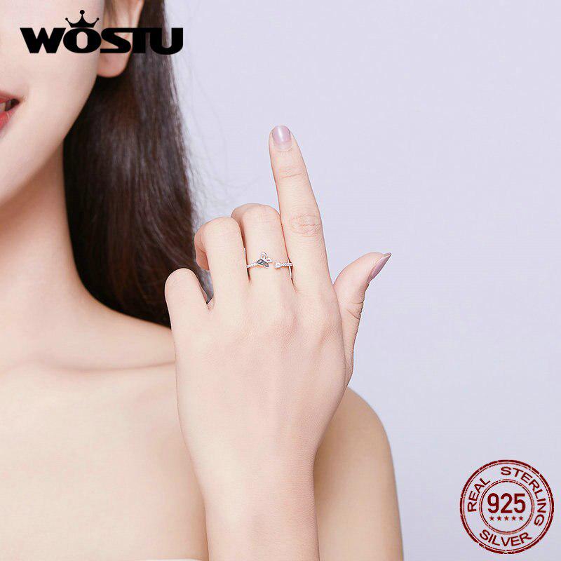 WOSTU Классические открывающиеся кольца-бабочки из стерлингового серебра 925 пробы, регулируемые кольца CZ для женщин