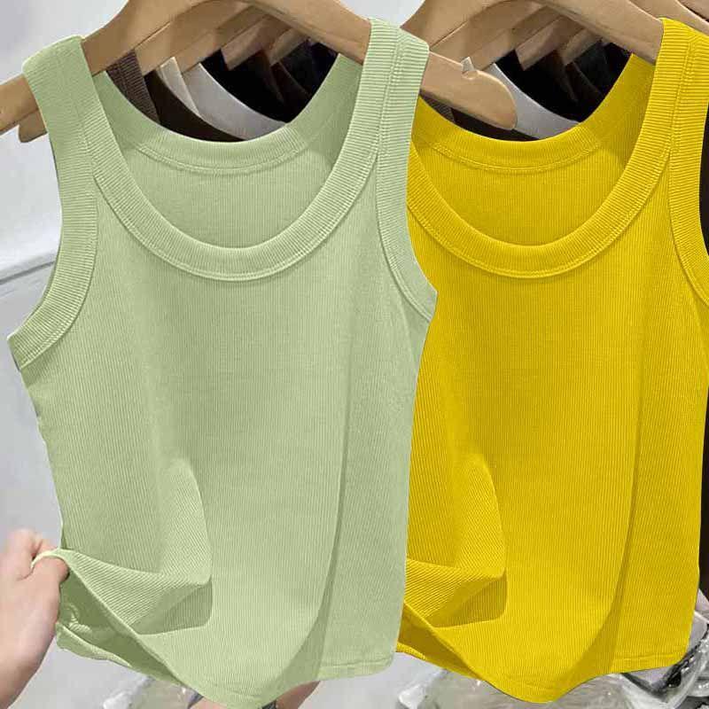 Женский топ на бретельках в рубчик из ледяного шелка с U-образным вырезом и бретельками для весны и лета