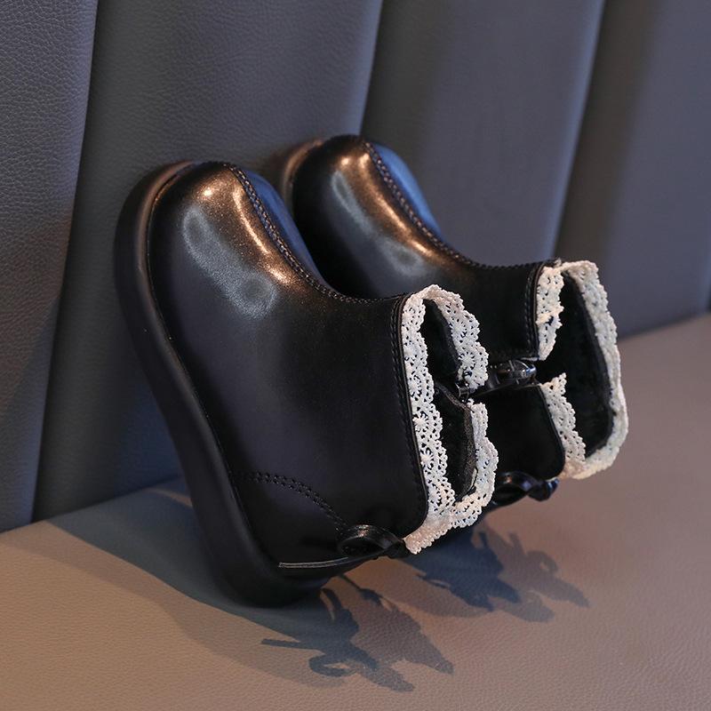 Sweet Girls Princess Winter Boots Elegant Lace Ruffled Edge Children's Boot Fashion Kids Causal Cotton Boots Versatile Outdoor