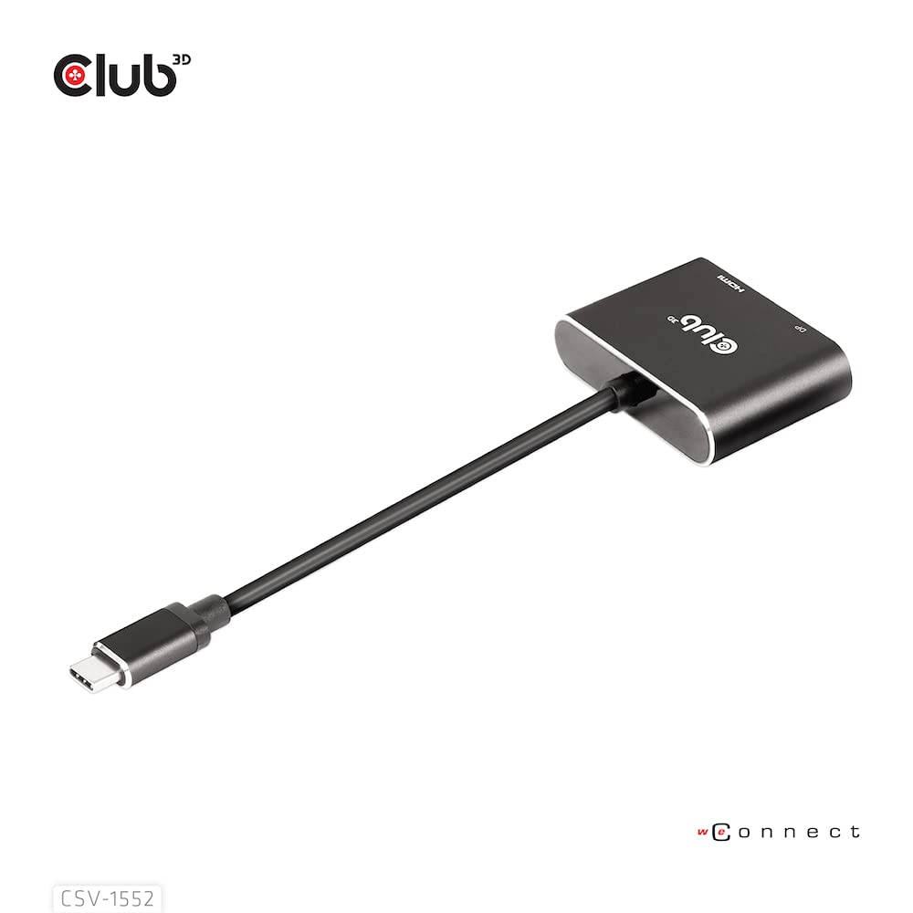 Club 3D MST-концентратор USB 3.2 Gen 2 Type-C (Альтернативный режим DP) Разветвитель-хаб на 2 дисплея DisplayPort + HDMI 4K60Hz, штекер/розетка (CSV-1552)