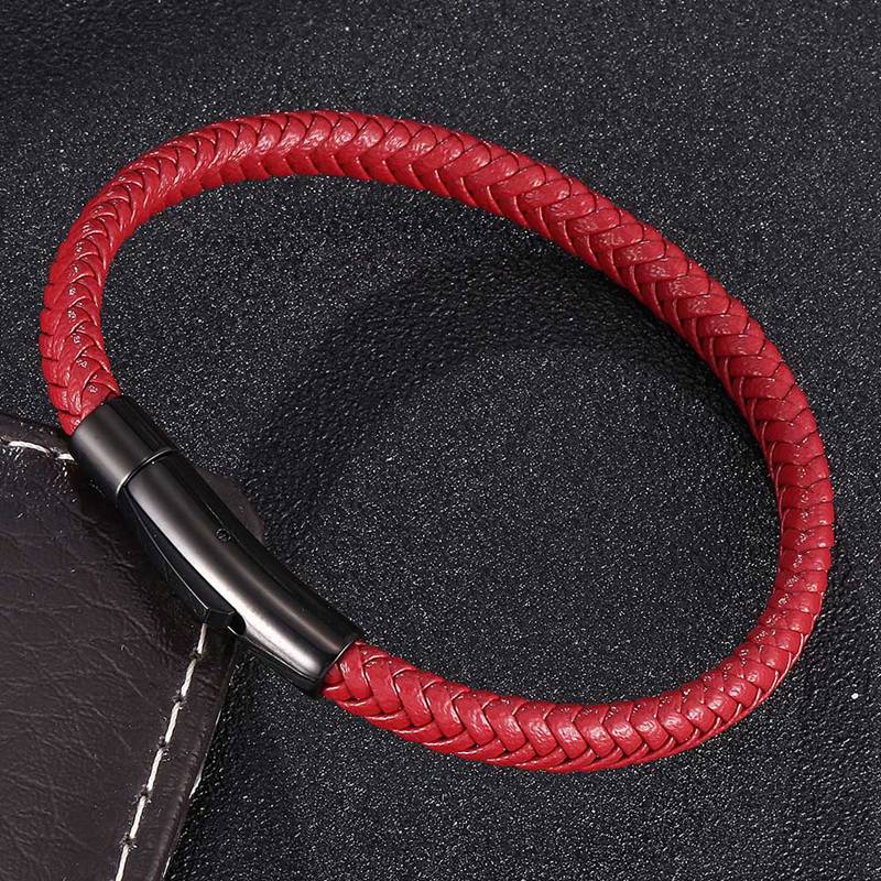 Fashion Bracelet Men Women Red Leather Bracelets Exquisite Snap Accessories Hand-Woven Jewelry Couples Gift