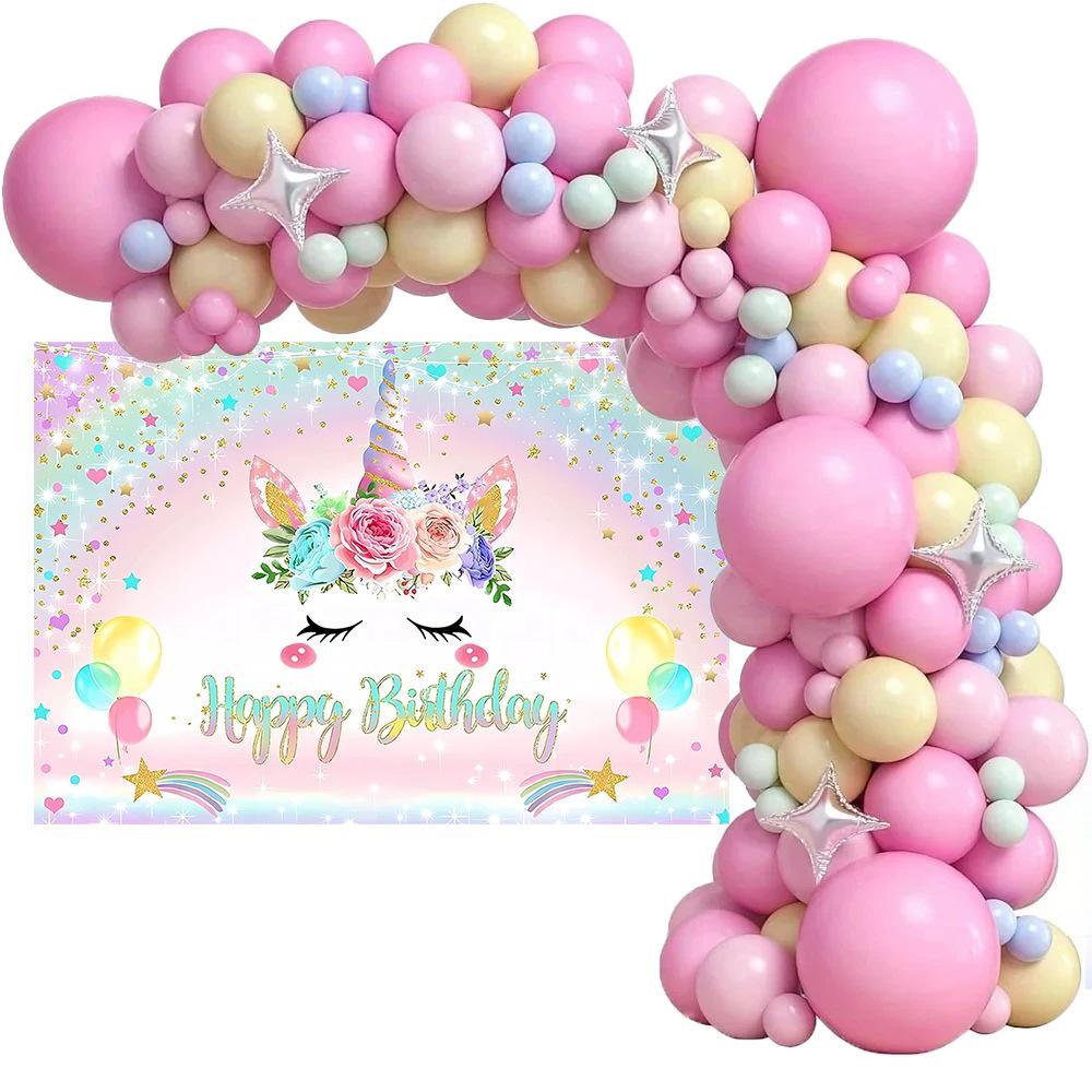 Набор цепочки из воздушных шаров Ткань-фон Единорог Оформление сцены Украшение из воздушных шаров для детской вечеринки по случаю дня рождения Воздушный шар