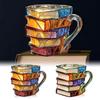 Painted Book Mug 11Oz Novelty 3D Painted Books Coffee Mug Unique Colorful Resin Books Stack Coffee Cup Collection Gifts