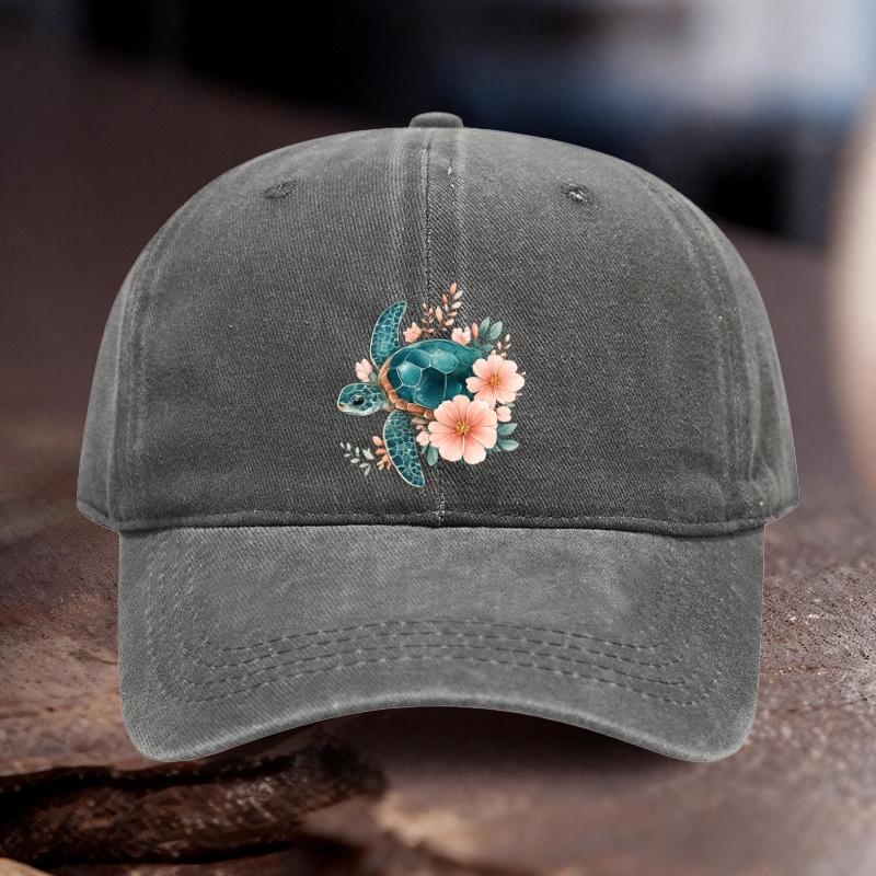 pc Adjustable Hat with Turtle Floral Print Pattern Unisex Ideal Gift for Outdoor Activities Beach Vacation Travel Adventure