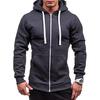 Fall Winter Men Jacket Hooded Drawstring Zip-up Long Sleeves Solid Color Cardigan Elastic Cuff Pockets Mid Length Hoodie Jacket