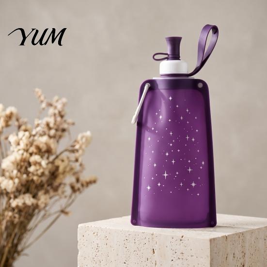 Lightweight Travel Bottle 500ML Collapsible Silicone Water Bottle, Portable Folding Drinking Bag, Essentials Pouch with Lanyard for Outdoor
