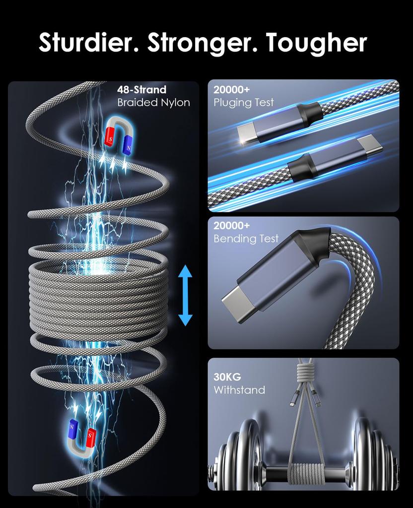 Magtame Magnetic Automatic Fast Metal High Durability Double Совместимость с кабелем Type-C, хранение, зарядка 240 Вт/5 А, кабель Type-C, QC4.0/PD3.1