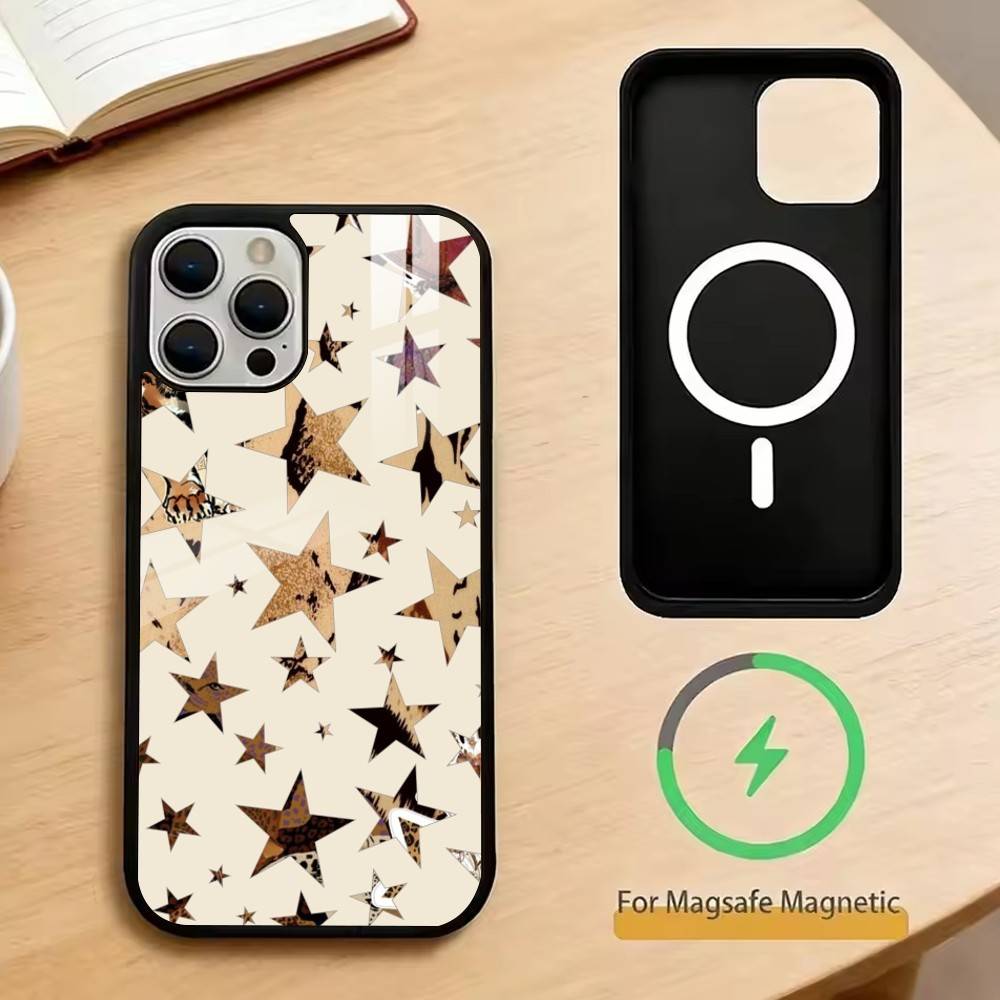 Trendy Leopard Print Star Pattern   Phone Case For iPhone17,16,15,14,13,12,11 Plus,Pro Magnetic For Magsafe Wireless Charging