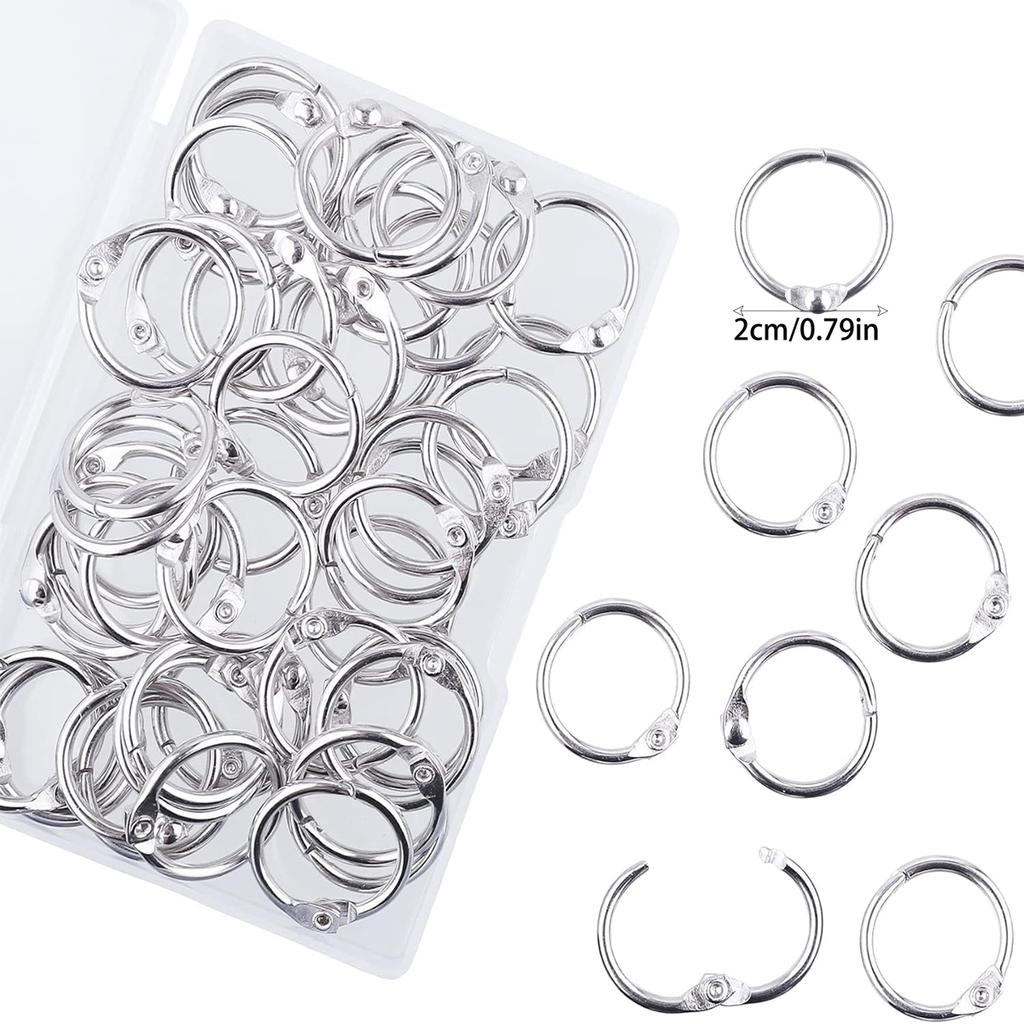 50 Pcs Silver Metal Binder Rings Loose Leaf Office Book Index Card Keychain Key Rings for School Home Office Organization
