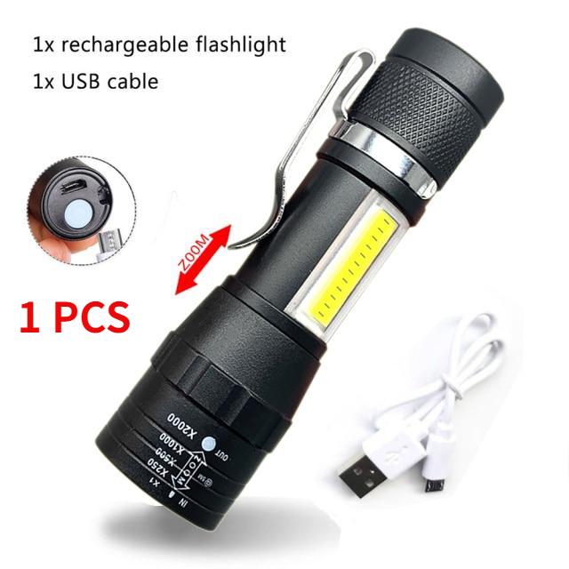 New Outdoor 3 Style Flashlight USB Rechargeable XPE Outdoor Light COB Mobile Phone Strong Light Flashlight Night Emergency Light