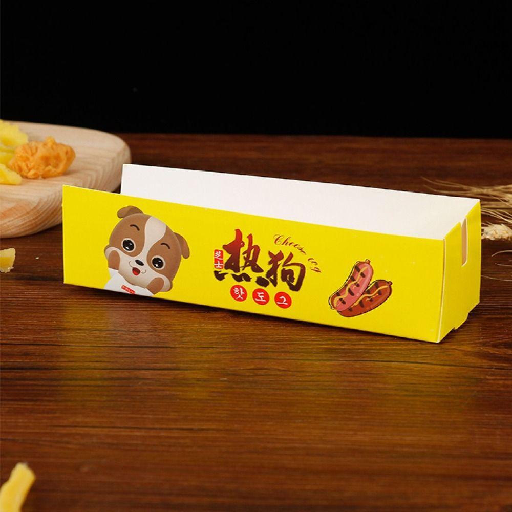 100PCS Disposable Hot Dog Packaging Box Paperboard Boat Shape Sausage Snack Boat Box Food Grade Eco-Friendly Takeaway Container