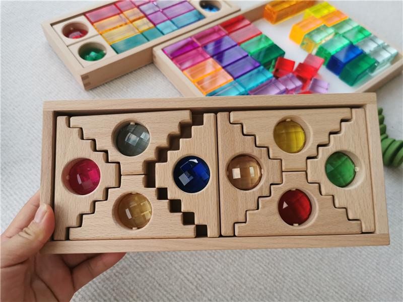 Kids Lucite Cube AcryllicCrylick Stacking Window Blocks Color Street Gems Stone Montessori Toys