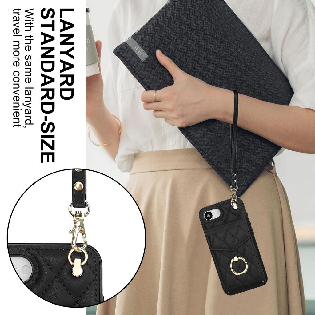 Чехол для iPhone 16e с блокировкой RFID, карманом для карт, кожа + ТПУ, наплечный чехол для телефона с кольцом-подставкой