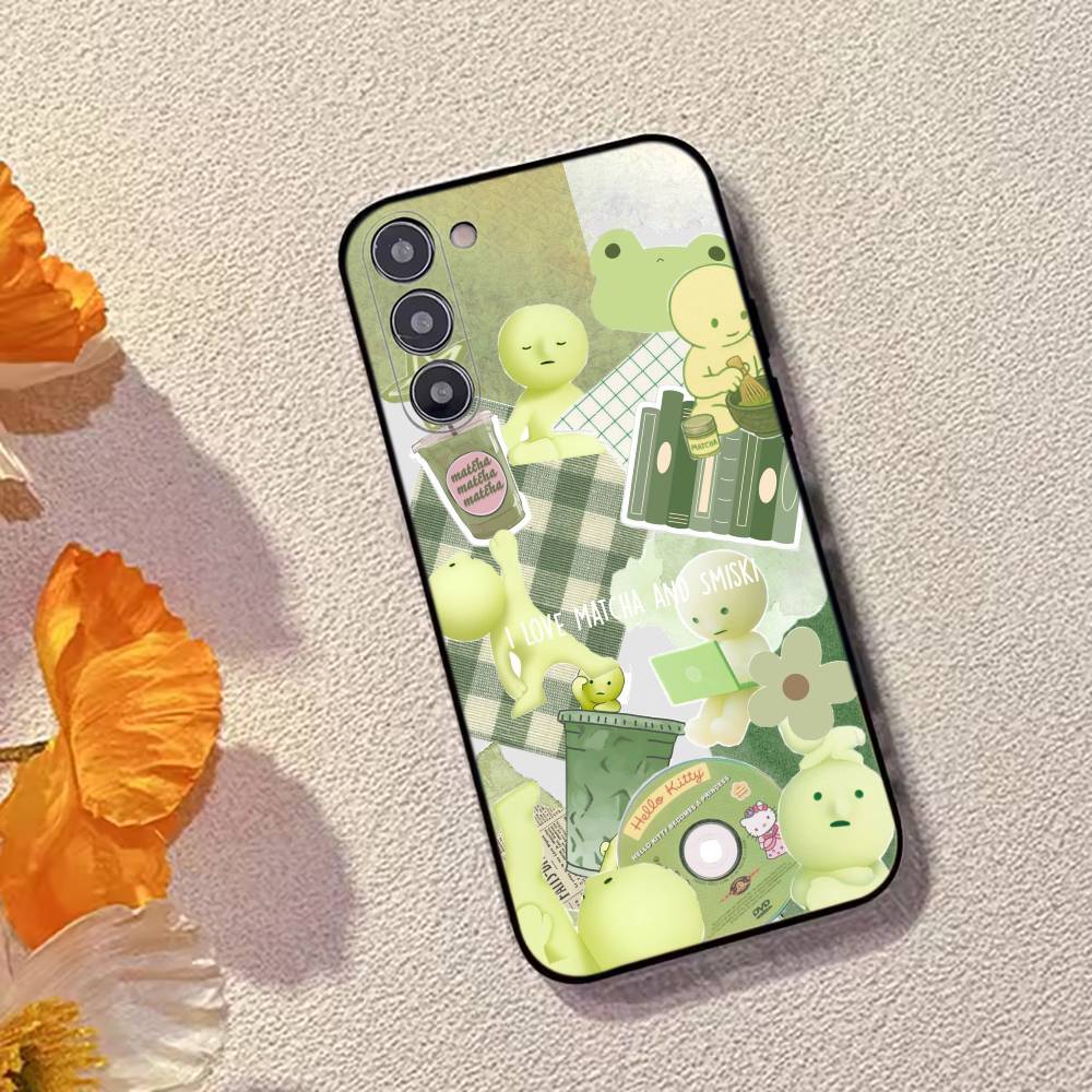 Cute S-Smiski Green Guy Phone Case For Samsung Galaxy A73,A72,A71,A70,A53,A52,A51,Soft Silicone Black Cover