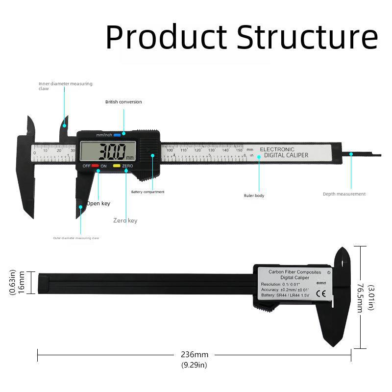 Пластиковый цифровой штангенциркуль с нониусом 0-150 мм для измерения внутренних и внешних диаметров ювелирных изделий и аксессуаров