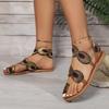 Женская обувь 2025 Лето Отдых Ветер Рим Этнические Цветы Пляжные Сандалии Плоские Большие Размеры