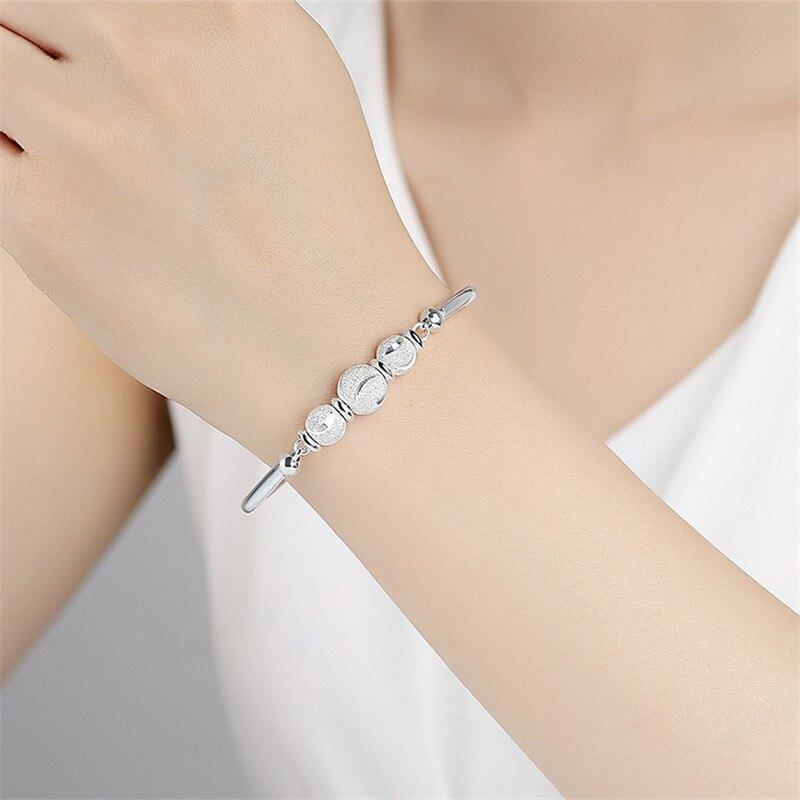 925 Sterling Silver Round Bead Charm Bracelet &Bangle For Women Girls Party Fashion Jewelry Pulseira SL098