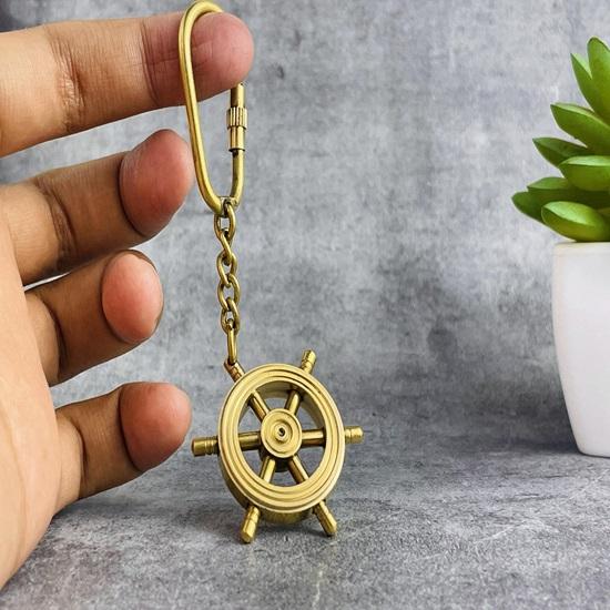 Brass Ship Wheel Key Chain Gold Finish Necklace Pendant Charm  Nautical Style Jewellery Captain, Pirate,