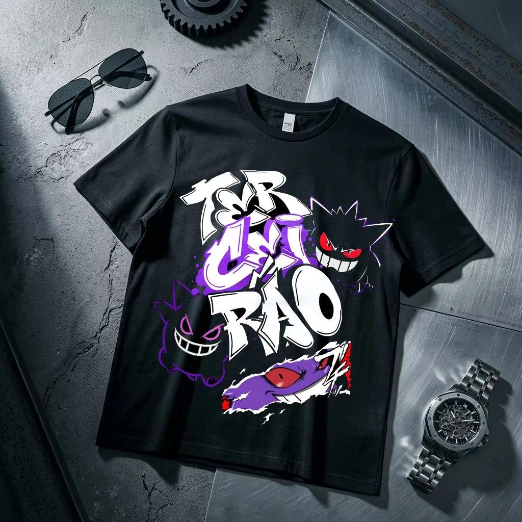 Hot Sale 2026 Summer Y2k Pokemon Gengar Kids T Shirt Men Women Cotton Short Sleeve T-shirt Breathable and Comfortable Clothes