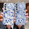 Чехол для S26 Ultra Роскошный Синий Розовые Цветы Узор Кожаная Текстура Мягкая Силиконовая Накладка Для Samsung Galaxy S25 Edge S24 Ultra S23 S22 Plus S21 FE