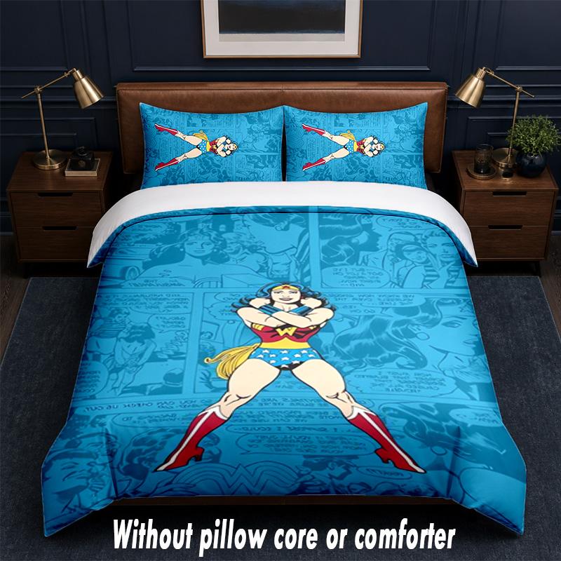 wonder woman Design Bed Bedding Set 1 Duvet Cover + 2 Pillowcases Soft Breathable Household Bed Linens