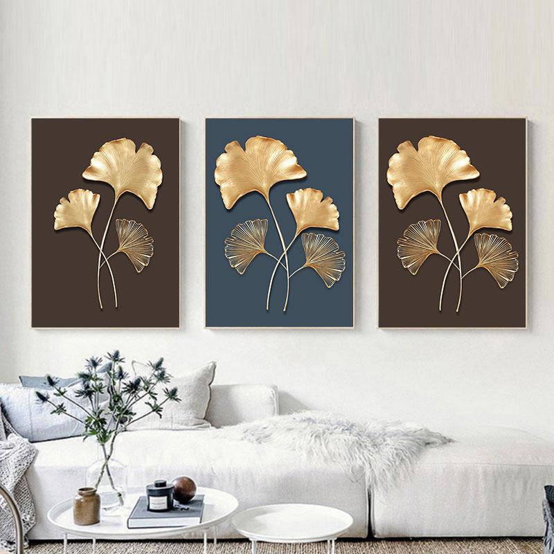 Плакат с золотым листом в скандинавском стиле, абстрактная картина на холсте, современная настенная художественная печать, декоративная картина для гостиной, украшение для дома