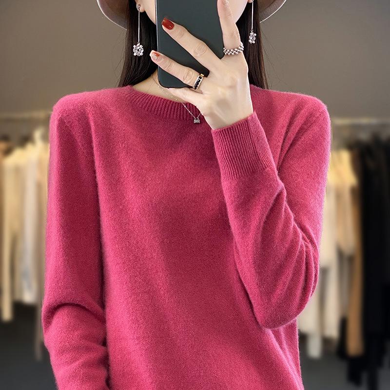 INDFS Женская мода Повседневный Осень Зима Однотонный Принт Длинный Рукав О-Образным Вырезом Свитера