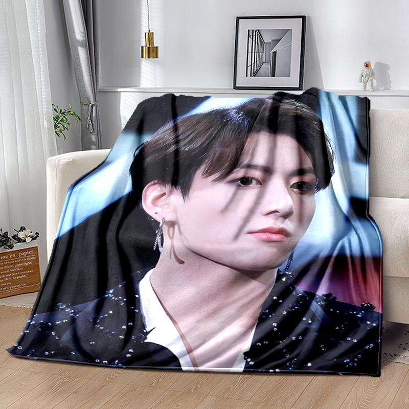 1pc Blanket Kpop BTS Jeon Jung Kook Jk JIMIN Star Print Design, Lightweight Blanket for Sofa, Bed- Soft &Warm, Gift for All Seasons like Christmas, Ha