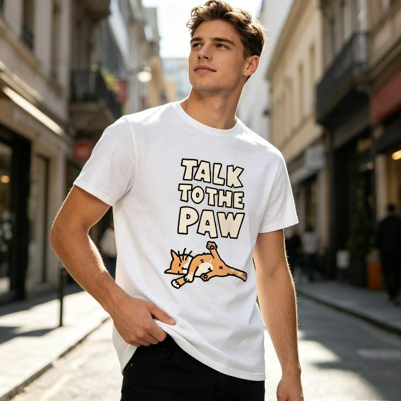 Talk To The Paw Cat Tshirt For Unisex Cute Lazy Orange Cat Graphic Print Casual Streetwear Basic Short Sleeve Tee