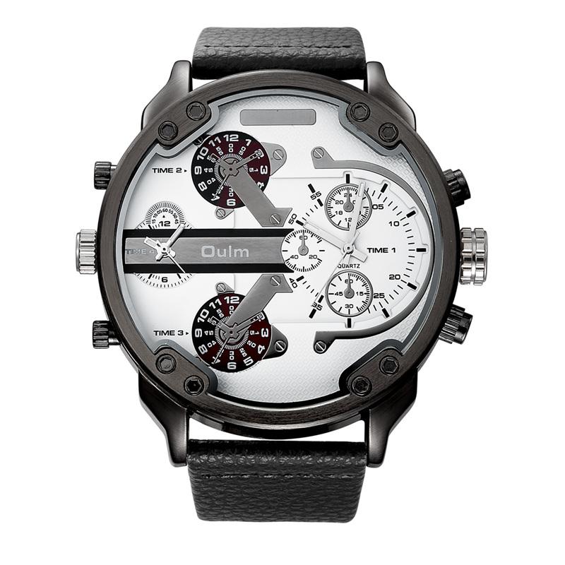 Мужские часы с большим циферблатом, двумя часовыми поясами, кварцевый механизм
