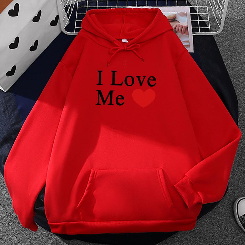 Я люблю себя Толстовки с принтом букв Длинный рукав Повседневные толстовки с капюшоном Графика сердца Одежда Hombre Мужчины Женщины Толстовка