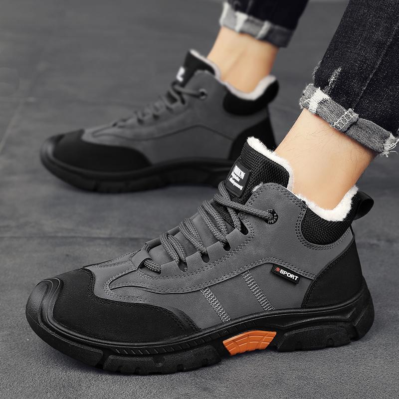 Новые модные мужские зимние плюшевые ботинки из искусственной кожи, зимние ботинки с подкладкой, утолщенные, водонепроницаемые, повседневные мужские кроссовки для походов на открытом воздухе