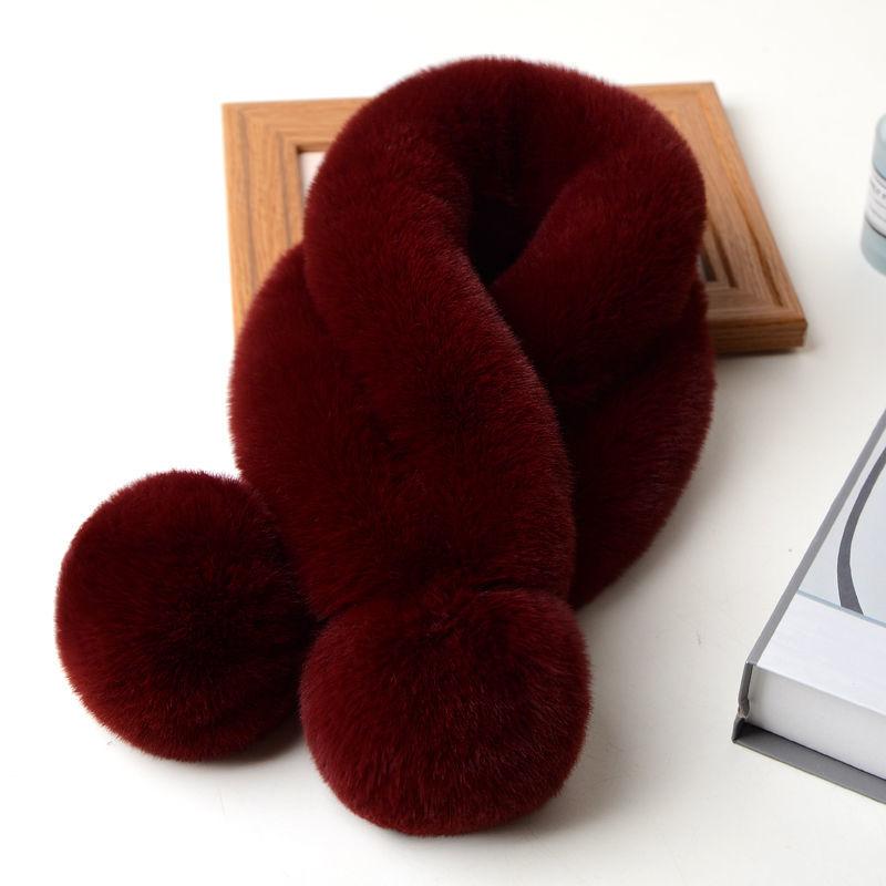 Scarf Female Winter Korean Version of Wool Scarf Wild Imitation Fur Cross Ball Collar Imitation Rex Rabbit Fur Warm Fur Collar