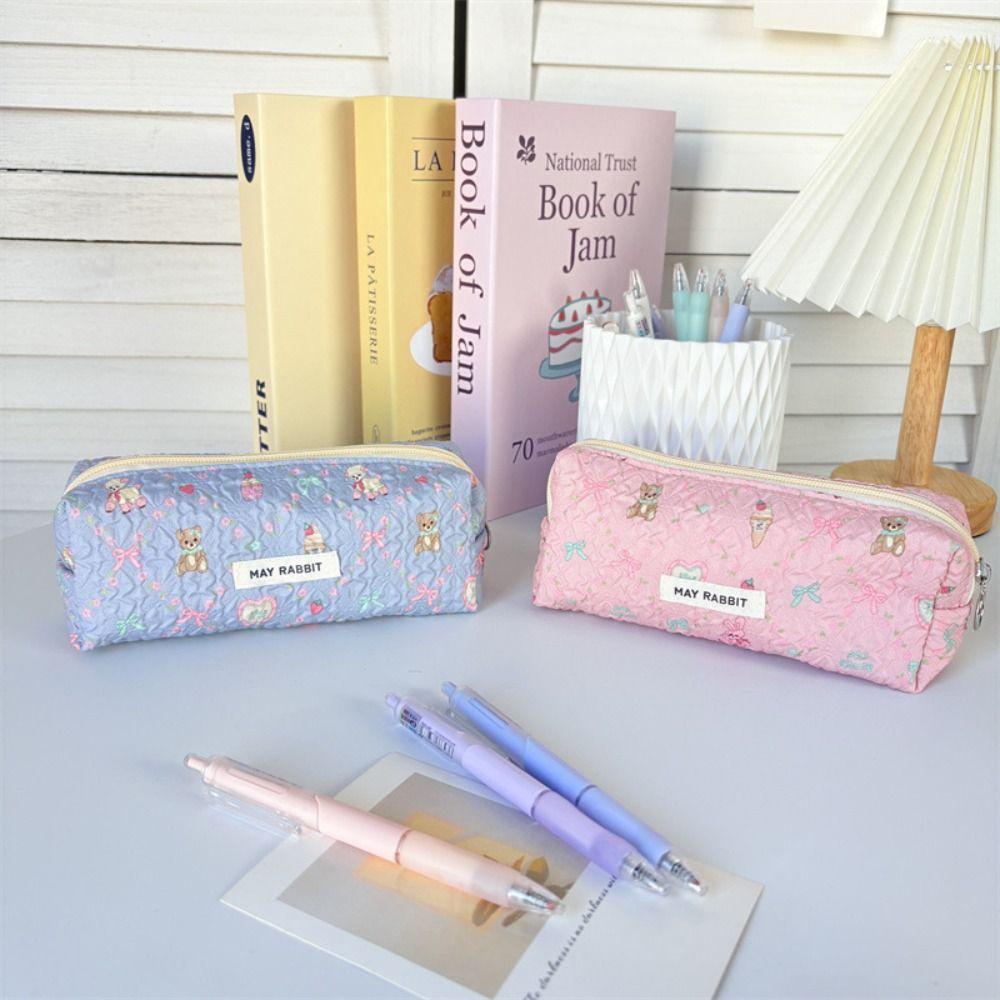 Multi-function Floral Pen Bag Large Capacity Makeup Bags Simplicity Bow Pencil Cases Travel