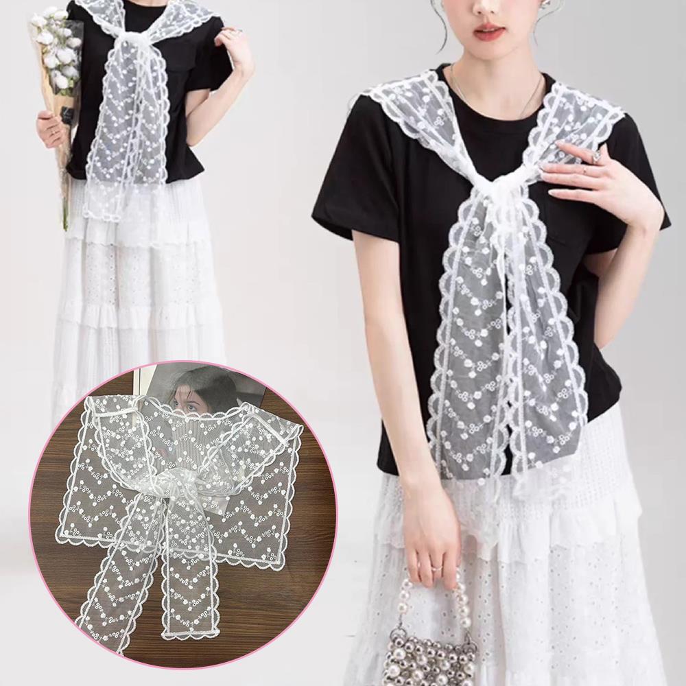 Fashion Lace Scarf Hollow Fake Collar Lace Crochet Small Shawl Women Clothes Accessories Office Lady Women Decorative Collor