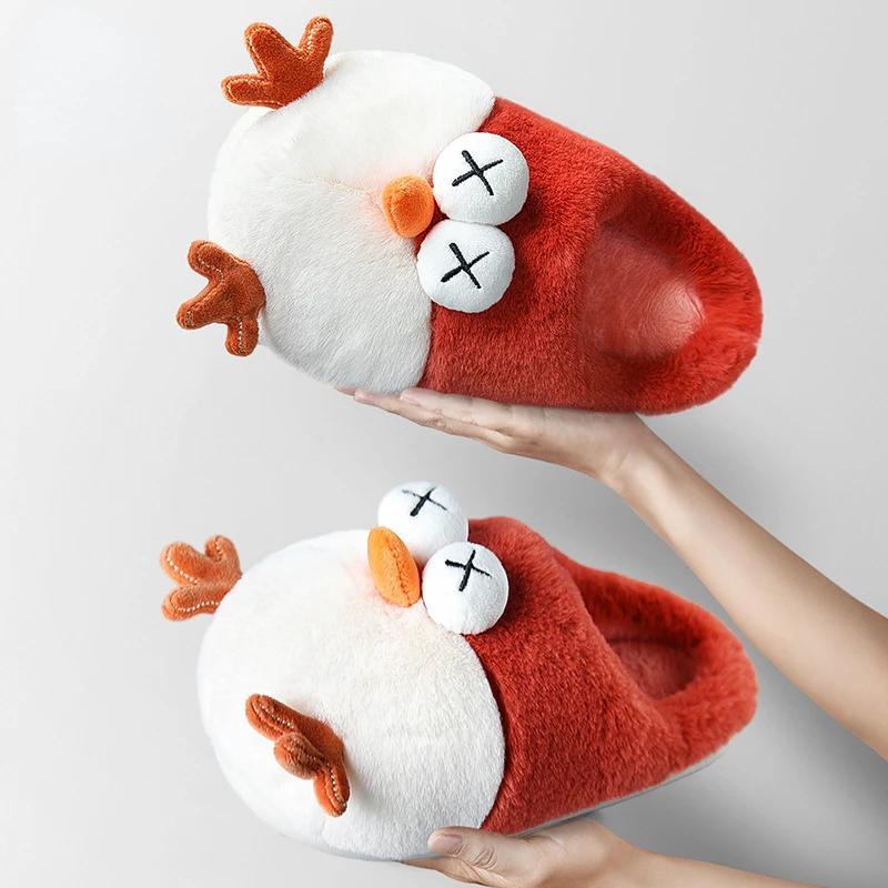 Модные хлопковые тапочки женские зимние домашние плюшевые тапочки на плоской подошве милые тапочки с животными Большие размеры нескользящие теплые туфли унисекс Chinelos Planos