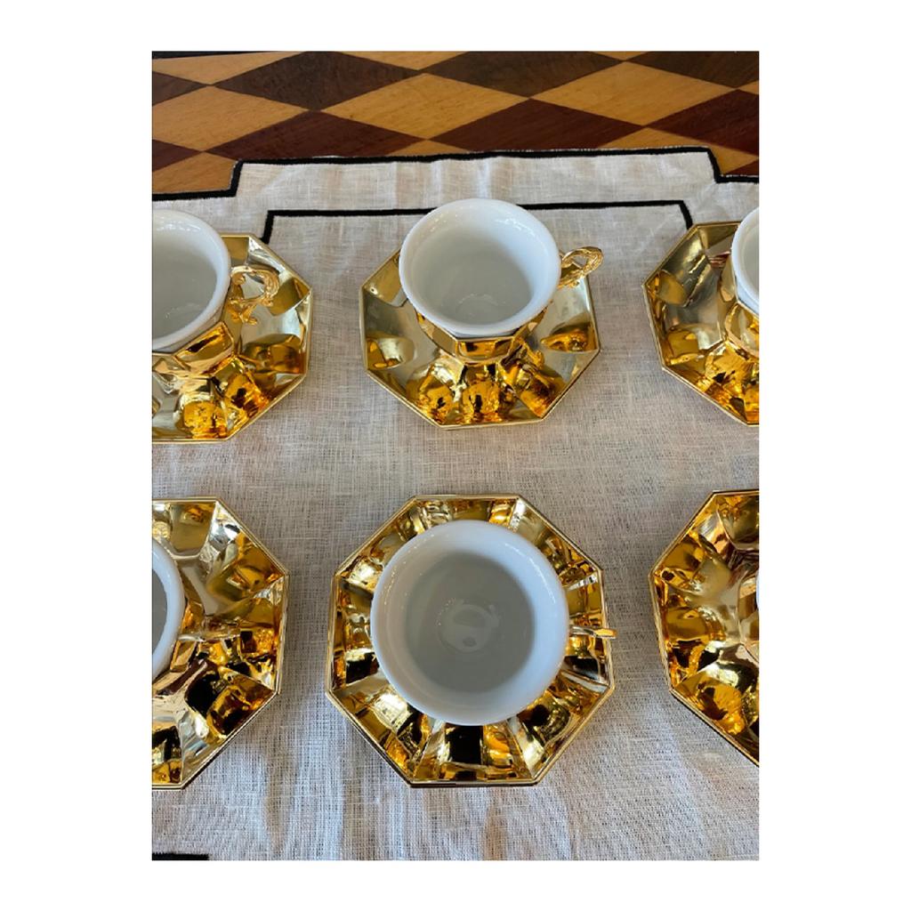 Позолоченные угловые итальянские кофейные чашки, набор из 6 шт.