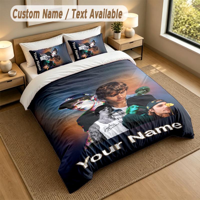 3Pcs Bedding Set Custom Name Text, 1 Sheet 2 Pillowcases Home Bed DecorJustin Bieber